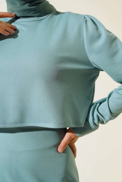 Kol Manşetli Etekli İkili Takım Mint - Resim 4