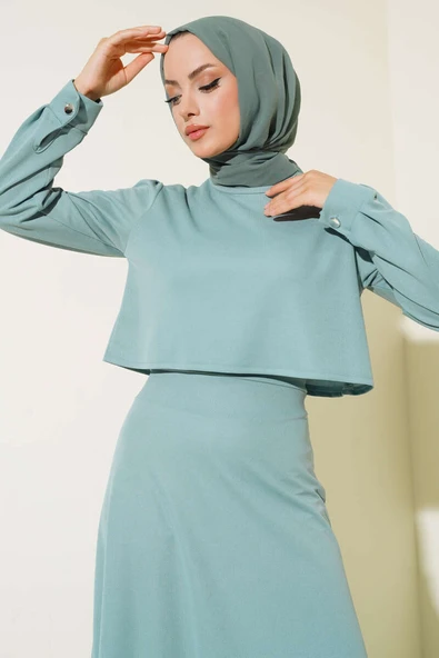Kol Manşetli Etekli İkili Takım Mint - Resim 2