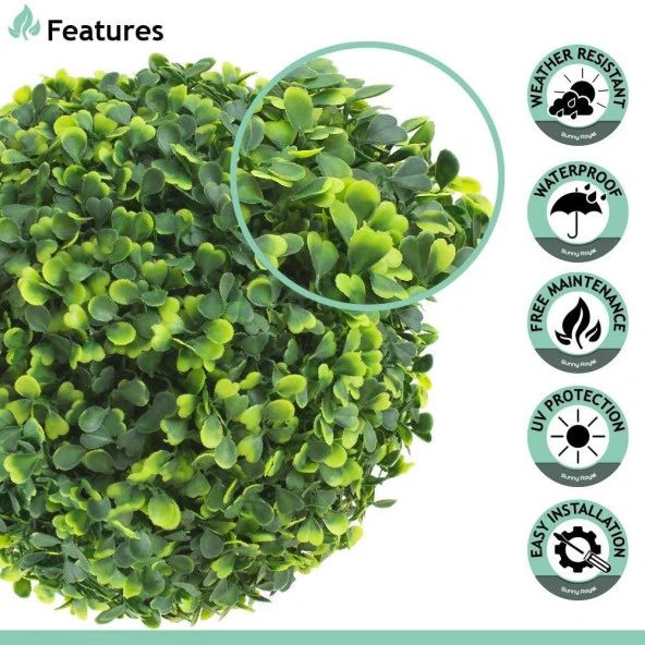 Nettenevime Yapay Çiçek Şimşir Top 36 CM Yeşil Top - Resim 3