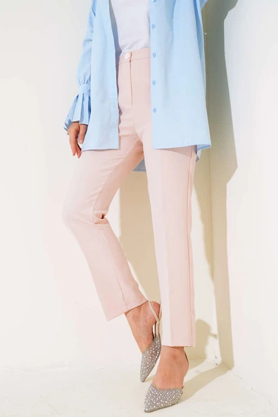 Yüksek Bel Kumaş Pantolon Pudra ürün görseli 1