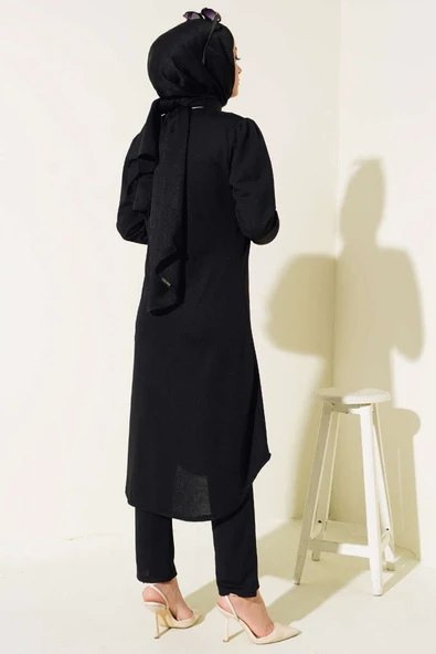 Boydan Düğmeli Tunik İkili Takım Siyah - 3