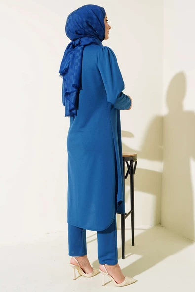 Boydan Düğmeli Tunik İkili Takım İndigo - 3