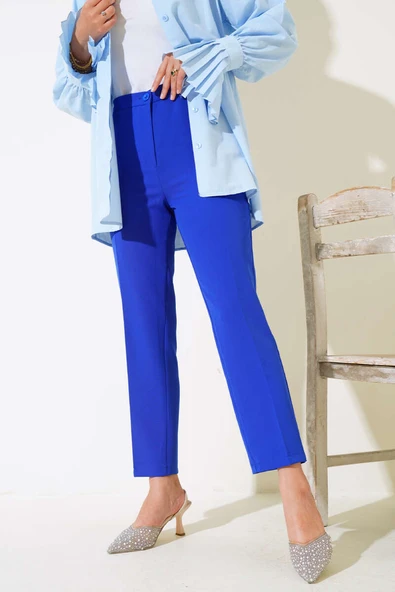 Yüksek Bel Kumaş Pantolon Saks - Resim 2