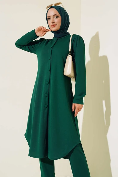 Boydan Düğmeli Tunik İkili Takım Zümrüt - 2
