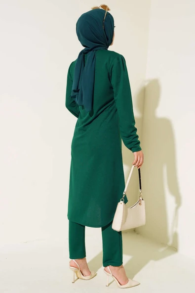 Boydan Düğmeli Tunik İkili Takım Zümrüt - 3