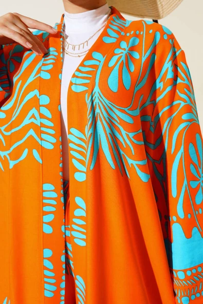 Etnik Desen Kimono İkili Takım Oranj - Resim 4