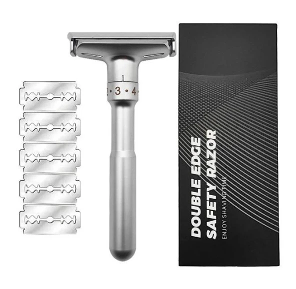 Valkyrie Metal Ayarlanabilir Manuel Geleneksel Tıraş Aleti Makinası 5 Jilet 6 Kademe Gümüş