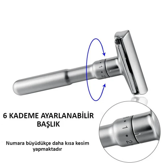 Valkyrie Metal Ayarlanabilir Manuel Geleneksel Tıraş Aleti Makinası 5 Jilet 6 Kademe Gümüş - 2