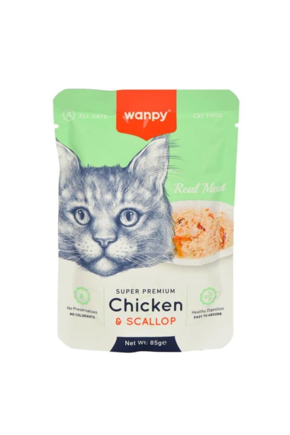 Wanpy Pouch Tavuklu Deniz Taraklı Kedi Konserve 85 gr