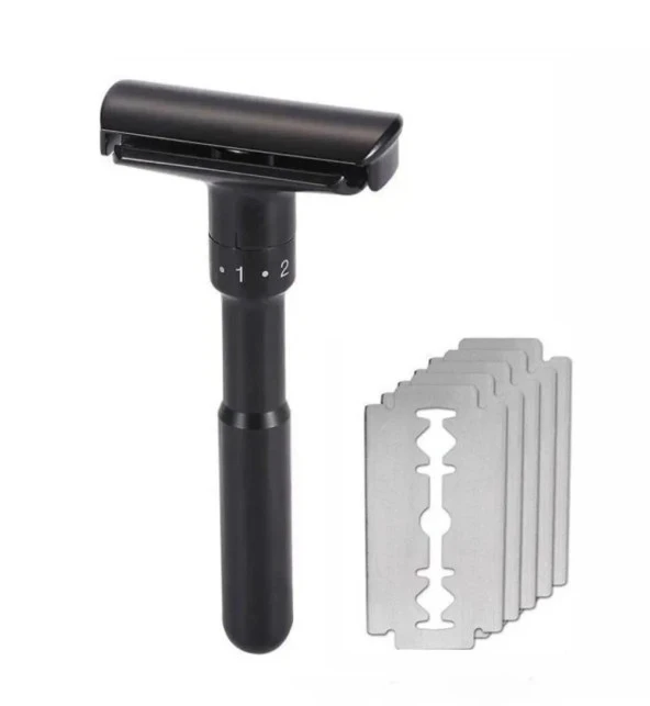 Valkyrie Metal Ayarlanabilir Manuel Geleneksel Tıraş Aleti Makinası 5 Jilet 6 Kademe Siyah - 3
