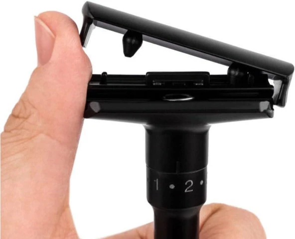 Valkyrie Metal Ayarlanabilir Manuel Geleneksel Tıraş Aleti Makinası 5 Jilet 6 Kademe Siyah - 4