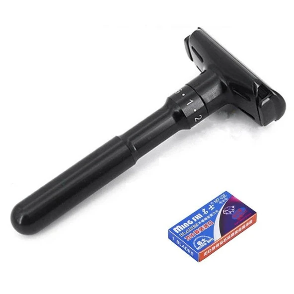 Valkyrie Metal Ayarlanabilir Manuel Geleneksel Tıraş Aleti Makinası 5 Jilet 6 Kademe Siyah - 8