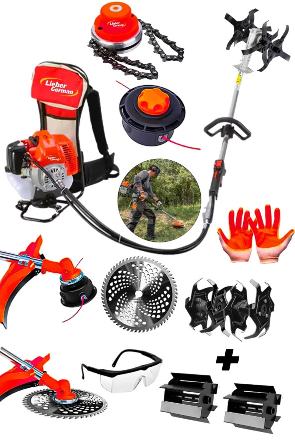 Lieber German Taral Serii 14Hp Sırt Tipi Ot Çim Biçme Tırpan Makinesi Toprak Eşeleme +  Akrobat Çapa
