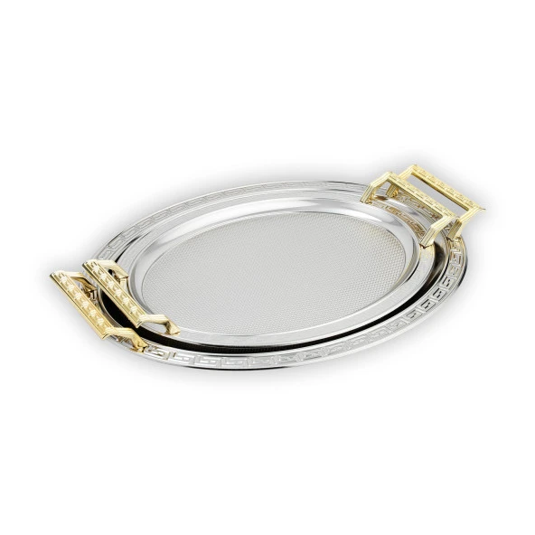 Schafer Ela 2 li Oval Çay Tepsisi-Platin02 - 2
