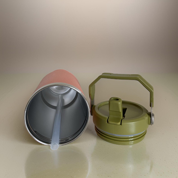 Charcoal Flip Straw Çift Duvar Yalıtımlı Paslanmaz Çelik  0.89 Lt  Pipetli Termos - 4