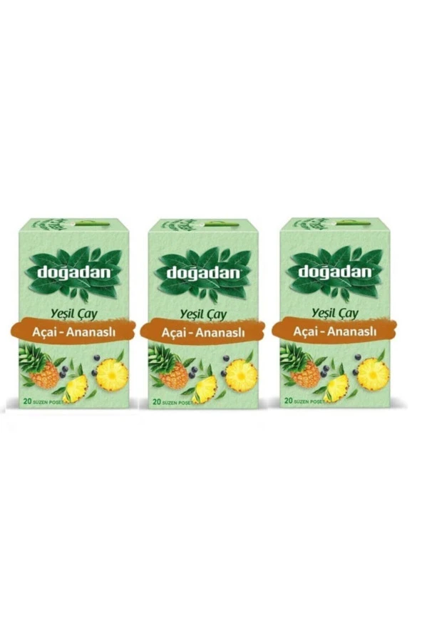 Doğadan Yeşil Çay Açai Ananaslı 20 li Bardak Poşet X3