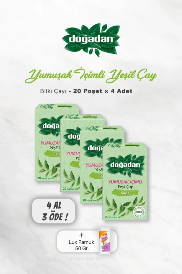 Doğadan 4 AL 3 ÖDE Doğadan Yeşil Çay Yumuşak İçimli 20'li, Pamuk