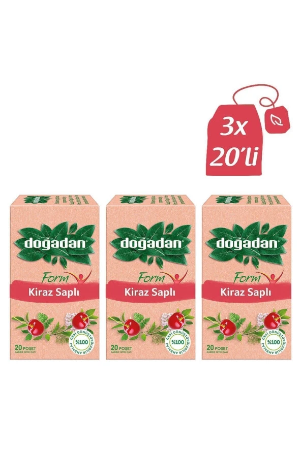 Doğadan Form Kiraz Saplı Karışık Bitki Çayı 20 li Bardak Poşet X3