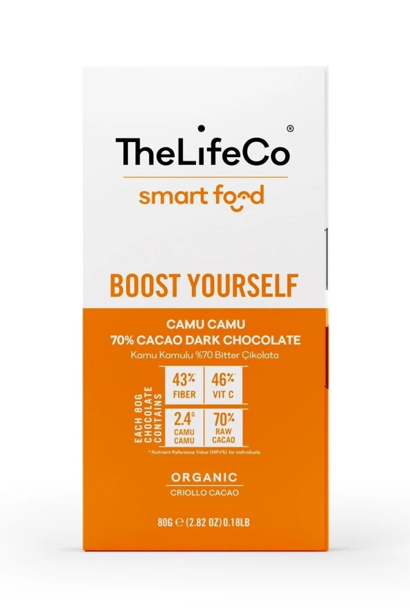 TheLifeCo Smartfood Boost Yourself Vitaminli(c) %70 Organik Bitter Çikolata 80 G (glutensiz,kamu Kamu) - 2