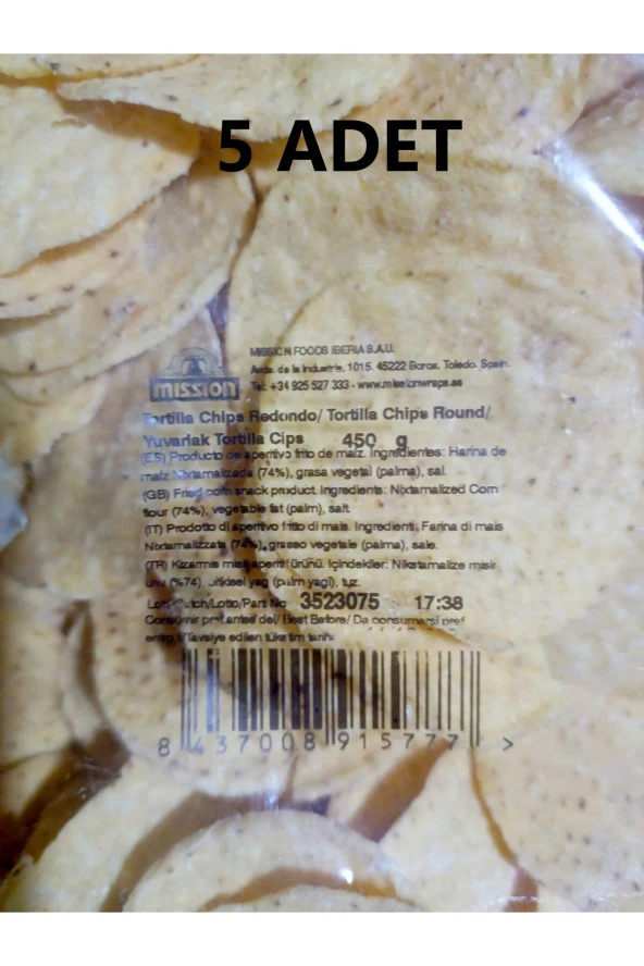 Mission Tortilla cipsi cihps cips yuvarlak 450 g*5 adet