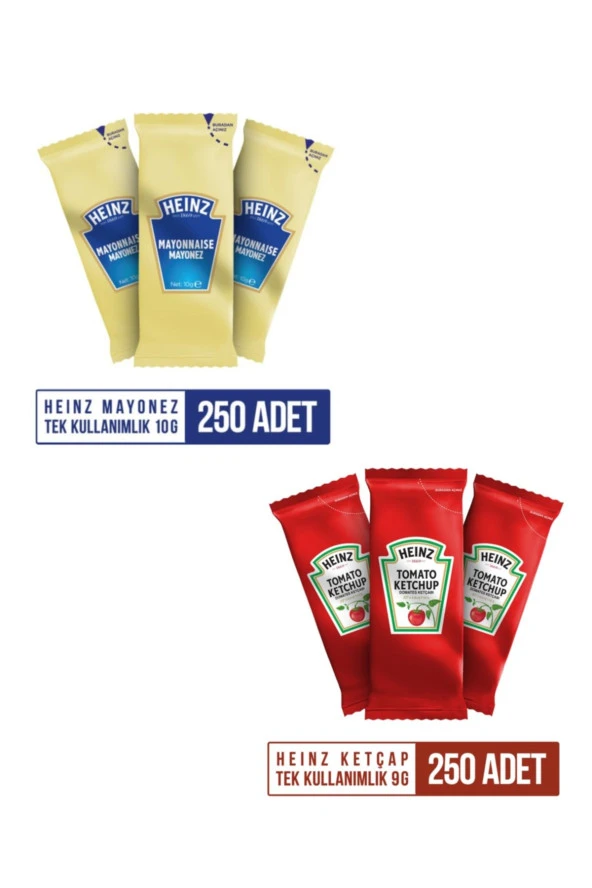 Heinz 500 Adet Ketçap Sachet Pp Tek Tullanımlık 9 Gr X 250 Ve Mayonez Sachet Pp 10 Gr X 250