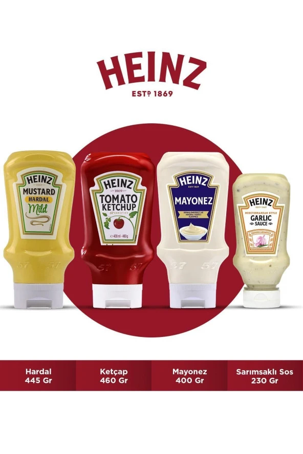 Heinz Sarımsaklı Sos Paketi (hardal 445 Gr + Ketçap 460 Gr + Mayonez 400 Gr + Sarımsaklı Sos 230 Gr)