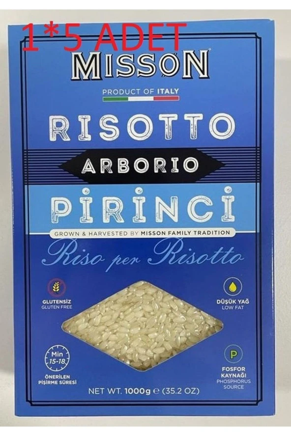 MİSSON Risotto Arborio Italyan Rice Pirinç 1 Kg* 5 Adet