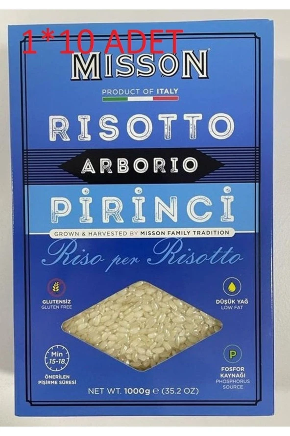 MİSSON Risotto Arborio Italyan Rice Pirinç 1 Kg*10 Adet Koli