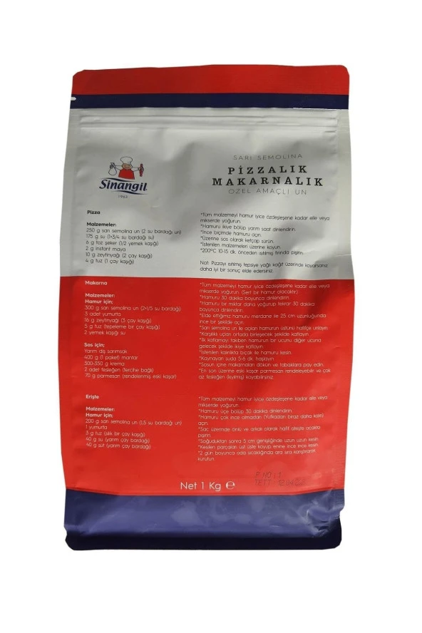 Sinangil Sarı Semolina Pizzalık Ve Makarnalık Un 1 Kg - Resim 2