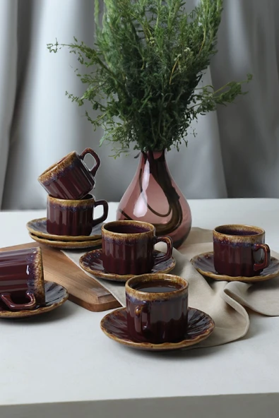 Keramika Shizen Mürdüm Sirius Çay Takımı 12 Parça 6 Kişilik Q45