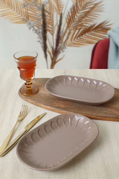 Keramika Mat Toprak Taupe Badem Kayık Tabak 25 Cm 2 Adet 977 ürün görseli 1