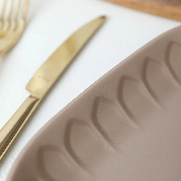 Keramika Mat Toprak Taupe Badem Kayık Tabak 22 Cm 2 Adet 977