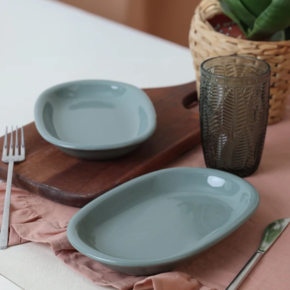 Keramika Yeşil Hitit Kayık Tabak 22 Cm 2 Adet 326