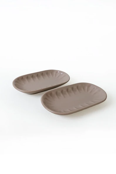 Keramika Mat Toprak Taupe Badem Kayık Tabak 22 Cm 2 Adet 977 - Resim 4