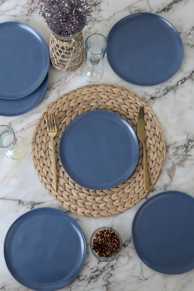 Keramika Mat Mavi Sardes Pasta Tabağı 22 Cm 6 Adet 399 - Resim 2