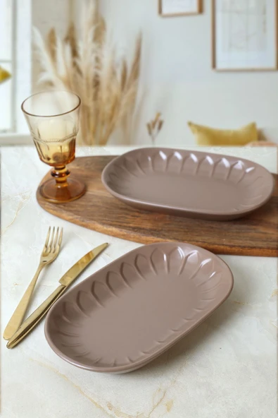 Keramika Mat Toprak Taupe Badem Kayık Tabak 22 Cm 2 Adet 977 ürün görseli 1