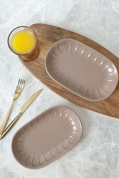 Keramika Mat Toprak Taupe Badem Kayık Tabak 22 Cm 2 Adet 977 - Resim 2