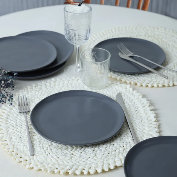 Keramika Mat Gri Sardes Pasta Tabağı 22 Cm 6 Adet 959