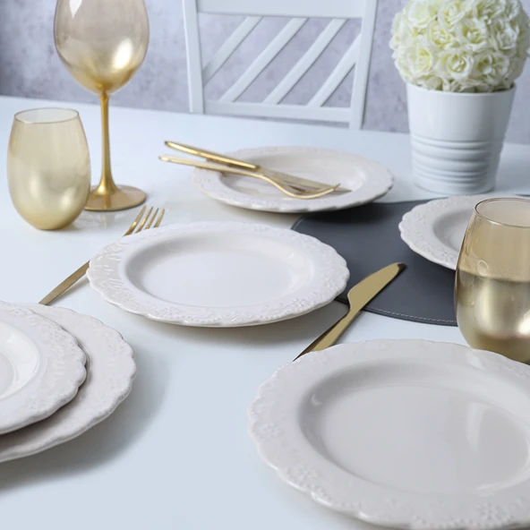 Keramika Krem Tango Pasta Tabağı 21 Cm 6 Adet 030