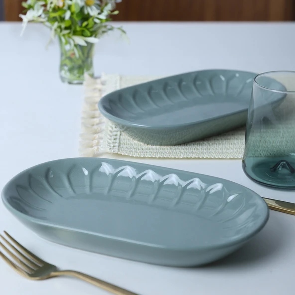 Keramika Yeşil Badem Kayık Tabak 25 Cm 2 Adet 326