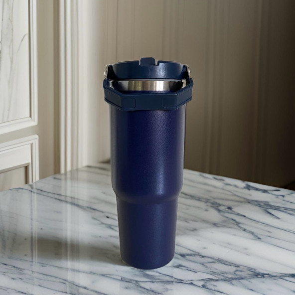 Charcoal Flip Straw Çift Duvar Yalıtımlı Paslanmaz Çelik  0.89 Lt  Pipetli Termos