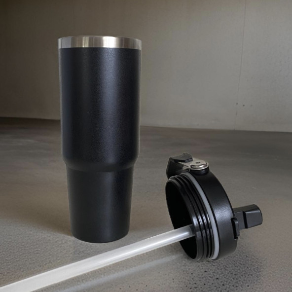 Charcoal Flip Straw Çift Duvar Yalıtımlı Paslanmaz Çelik  0.89 Lt  Pipetli Termos - 4