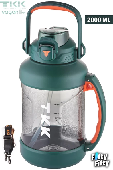 TKK 2000 ML Tek Kapak Çift Kullanım Pipetli/Rahat İçim Tritan Su Matarası-FFTKK1028-2000ML - 10