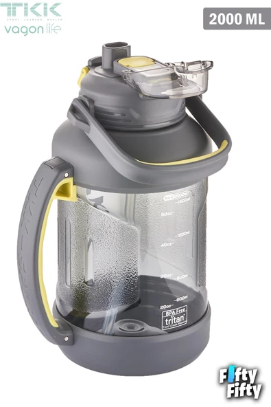 TKK 2000 ML Tek Kapak Çift Kullanım Pipetli/Rahat İçim Tritan Su Matarası-FFTKK1028-2000ML - 3