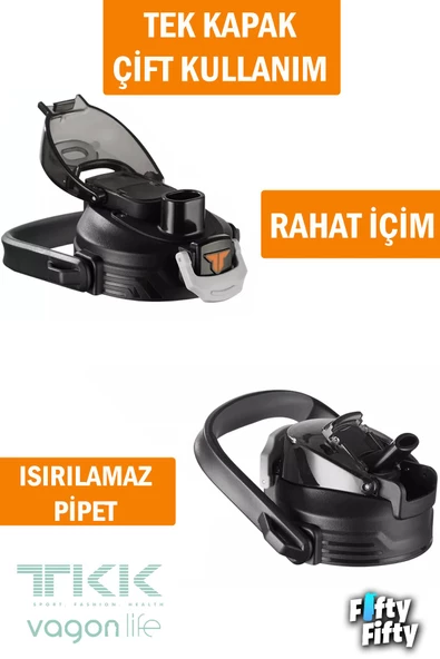 TKK 2000 ML Tek Kapak Çift Kullanım Pipetli/Rahat İçim Tritan Su Matarası-FFTKK1028-2000ML - 5