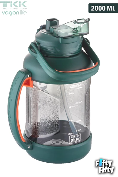 TKK 2000 ML Tek Kapak Çift Kullanım Pipetli/Rahat İçim Tritan Su Matarası-FFTKK1028-2000ML - 11