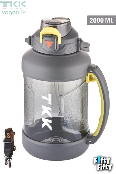 TKK 2000 ML Tek Kapak Çift Kullanım Pipetli/Rahat İçim Tritan Su Matarası-FFTKK1028-2000ML - 4