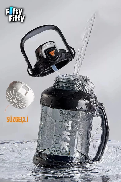 TKK 2000 ML Tek Kapak Çift Kullanım Pipetli/Rahat İçim Tritan Su Matarası-FFTKK1028-2000ML - 7