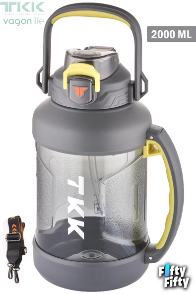 TKK 2000 ML Tek Kapak Çift Kullanım Pipetli/Rahat İçim Tritan Su Matarası-FFTKK1028-2000ML - 2