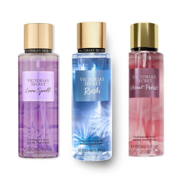 VICTORIA'S SECRET Love Spell-Rush-Velvet Petals Vücut Spreyi Üçlü Set